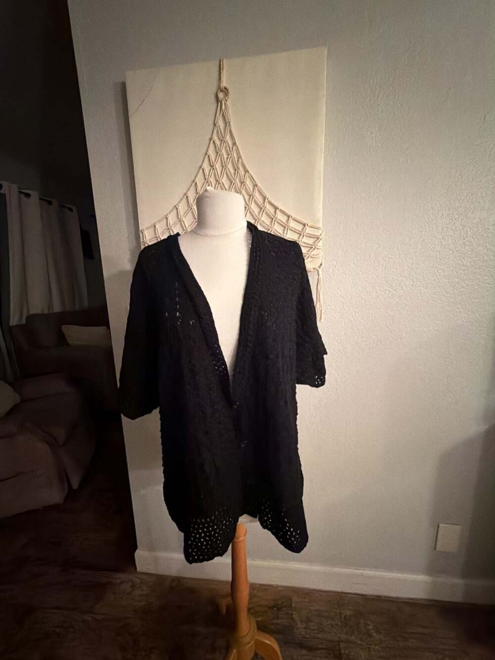 Denim & Co. Black Open Stitch Crochet Knit Cardigan 3X